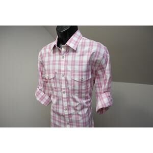 Express Dress Shirt Fitted Plaid Military Button Up Long Sleeve Mens Sz Large